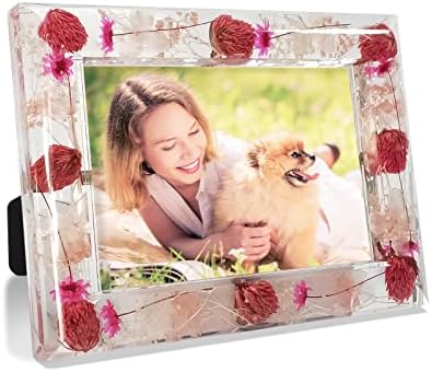 FONMY Pink Flowers Picture Frame 4x6 Acrylic Frame for Wall Decor and Tabletop Display Worth Memorial Gifts Picture Frames Unique Photo Frame as Home Decoration…
