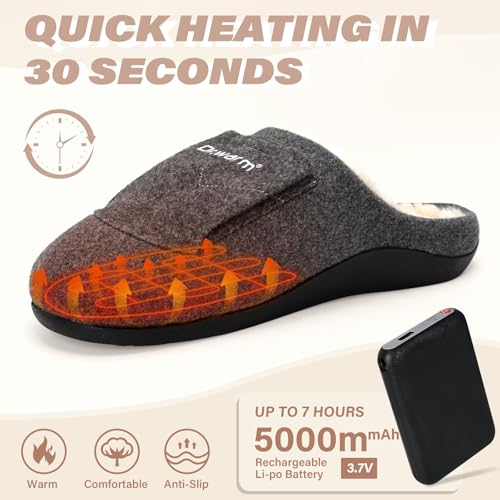 Dr.Warm Heated Slippers for Women Men, 5000mAh Rechargeable Battery Heating Shoes with Anti-Skid Rubber Sole, Thermal Electric Fuzzy Slippers Foot Warmer for Cold Winter3