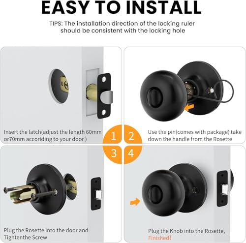 goldenwarm 4Pack Black Interior Door Knob, Privacy Door Knob, Matte Black Bedroom Door Knobs, Door Knobs Interior Bulk, Privacy Door Knobs for Bedroom or Bathroom by Goldenwarm - Image 6