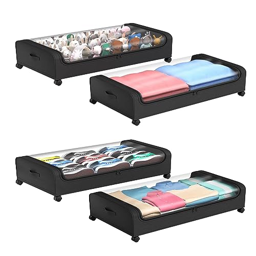 ROUTTOON Under Bed Storage, Under the Bed Storage Containers with Wheels, Under Bed Shoe Storage Organizer with Storage Bags, Rolling Underbed Storage Containers for Bedroom Clothes Shoes