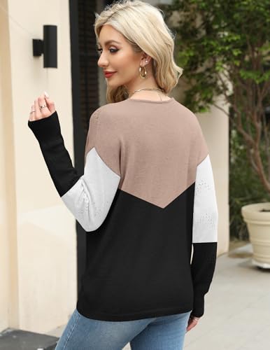 Image of Zeagoo Womens Sweaters Fall Trendy Casual Long Sleeve Shirt Lightweight V Neck Off Shoulder Crochet Pullover Top Outfit