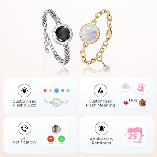 Image of TOTWOO Touch Bracelets for Couples, Vibration & Light Up for Love Couples Long Distance Relationship Gifts for Girlfriend Bluetooth Pairing Jewelry, One Size, Stainless Steel, no gem
