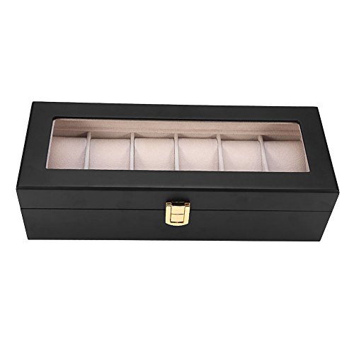 Sorand Caja de presentación del Reloj, Organizador de Caja de Almacenamiento de Regalo de la joyería Caja de presentación de Reloj de Pulsera de Madera de 6 cuadrículas, Práctico/Robusto/Durable Cover