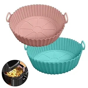 Kripara Sales 8 Inch Reusable Air Fryer Silicone Liners Pot, Round Silicone Air Fryer Basket Baking Tray Bowl Heat Resistant for Airfryer Oven Accessories (Multicolo) (2PCS)