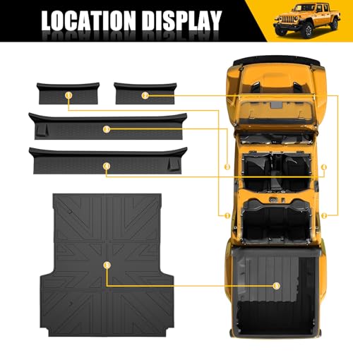 JTYZSM Bed Mat & Door Sill Guards for 2020-2025 Jeep Gladiator JT 4 Door, All Weather TPE Truck Cargo Bed Liner(5FT) with Door Sill Protector for 2020-2023 2024 2025 Gladiator Pickup Accessories by JTYZSM - Image 5