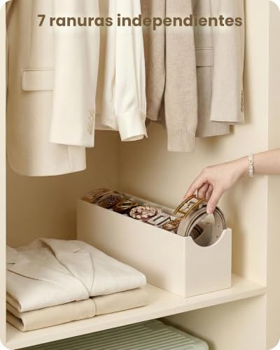 Miniatura 4 de Lolalet Organizador De Cinturones De 7 Compartimentos, Soporte Para Cinturones De Cuero Pu Con Forro Suave, Ranuras Extragrandes Para Mujer, Para Cajón - 2 Paquete, Crema