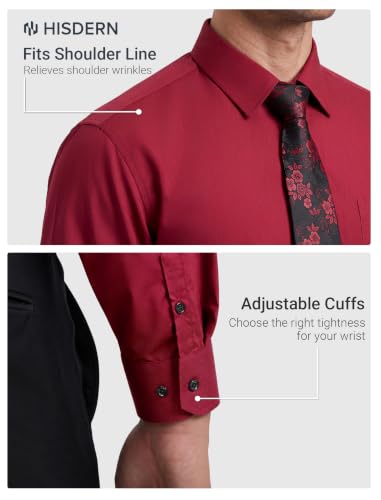 Image of HISDERN Mens Dress Shirt with Tie Pocket Square Set Classic Button Down Shirt Matching Tie Long Sleeve Shirts