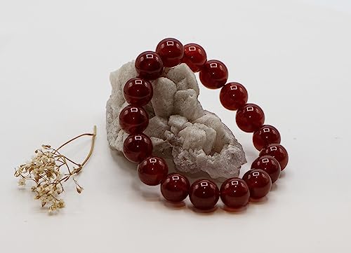 Ltc Designs 12Mm Smooth Round Red Agate (Carnelian) Stretch Bracelet, 8" For Men, Women, And Teens #TOP4