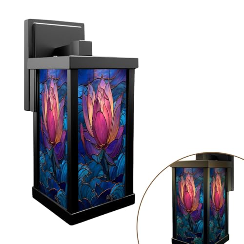 JBNJANKDAV Outdoor Wall Lights Vibrant Stained Glass Lotus Pink Lavender