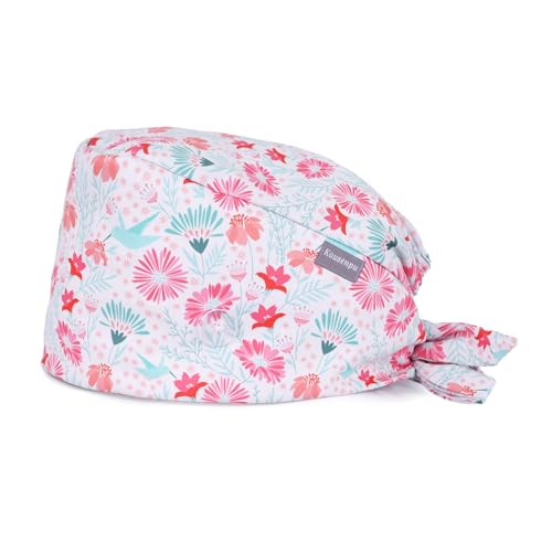 Image of Kousenpu Scrub Caps for Women, Adjustable Women's Surgical Cap with Buttons, Breathable Cute Design for Nurses and Doctors