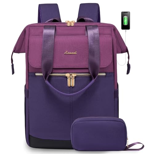 Image of LOVEVOOK Laptop Backpack for Women, 17.7 Inch Work Laptop Bag with USB Port, Fashion Teacher Nurse Backpack Purse, Waterproof Travel Computer Backpack with Organizer Bag, 2pcs, Blue-Purple