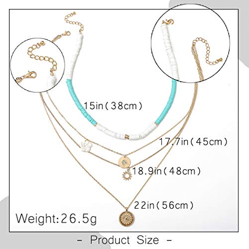 Gangel White Heishi Surfer Choker Layered Necklace Summer Flower Gold Helios Pendant Pretty Stylish Floral Chain Jewelry For Prom Party Dating Gifts For Women And Girls #TOP4