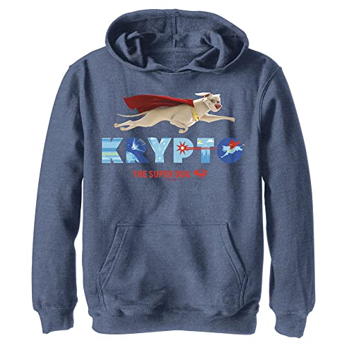 DC Comics DC Super Pets Krypto Name Youth Pullover Hoodie Sudadera con Capucha, Azul Marino Heather, Large niños Unisex