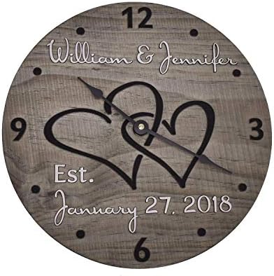 11 Inch Personalized Wooden Wall Clock for Couple - Handmade Wood Anniversary Gift