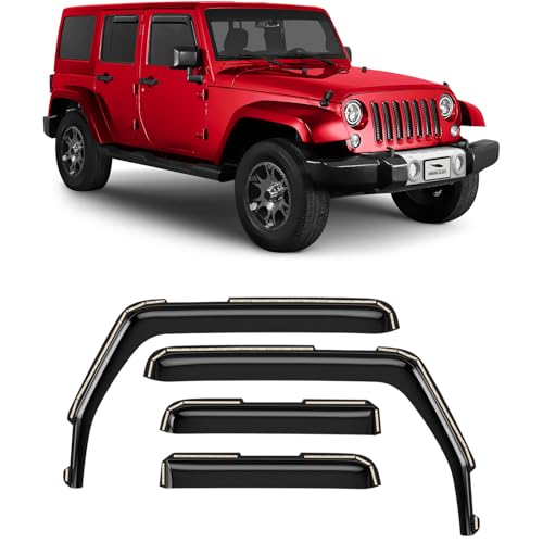 Voron Glass in-Channel Extra Durable Rain Guards for Jeep Wrangler JK 2007-2018, Window Deflectors, Vent Window Visors, 4 Pieces - 220246