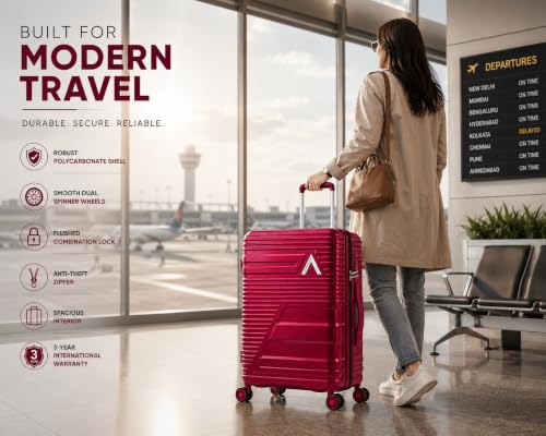 Image of Aristocrat Lineo Polycarbonate (RED, Set of 3 (55cm /65cm /75cm)) | Shell Luggage with Combination Lock Dual Wheel Antitheft Zipper Spacious Interior