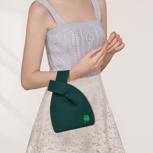 Image of Small Crochet Knit Tote Wrist Bag, Portable Knot Sleeve Handle Bag Cute Wristlet Pouch Purse for Women