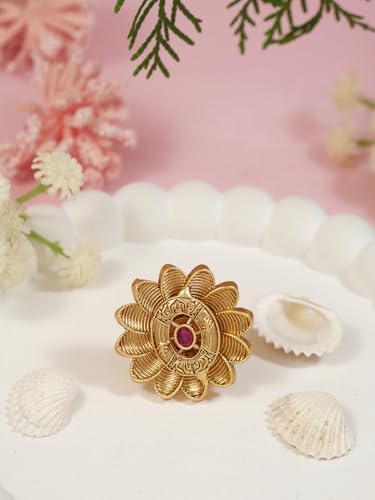 Image of I Jewels Gold Plated Traditional Design Comfort Fit Adjustable Finger Ring For Women