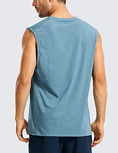 Crz Yoga Men's Lightweight Pima Cotton Tank Tops Crew Neck Moisture Wicking Sleeveless Shirts Workout Muscle Undershirts Slate Blue Large #TOP1