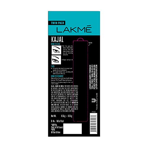 Image of Lakme Eyeconic Kajal Twin Pack, Black, 0.35g with 0.35g & Lakme Absolute Blur Perfect Makeup Primer, 30g