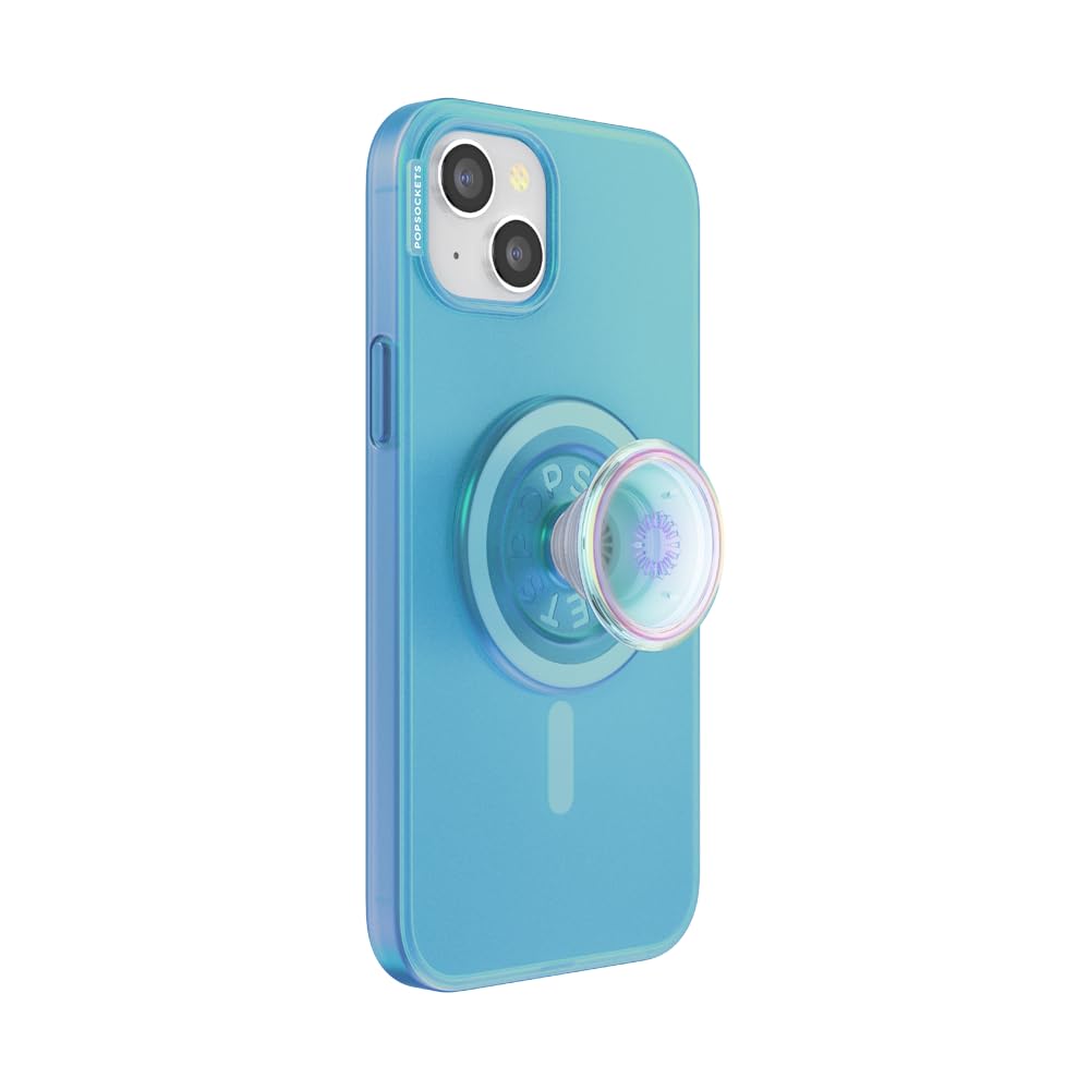 Funda para iPhone 15 Pro MagSafe azul opalescente con anillo de agarre trasero
