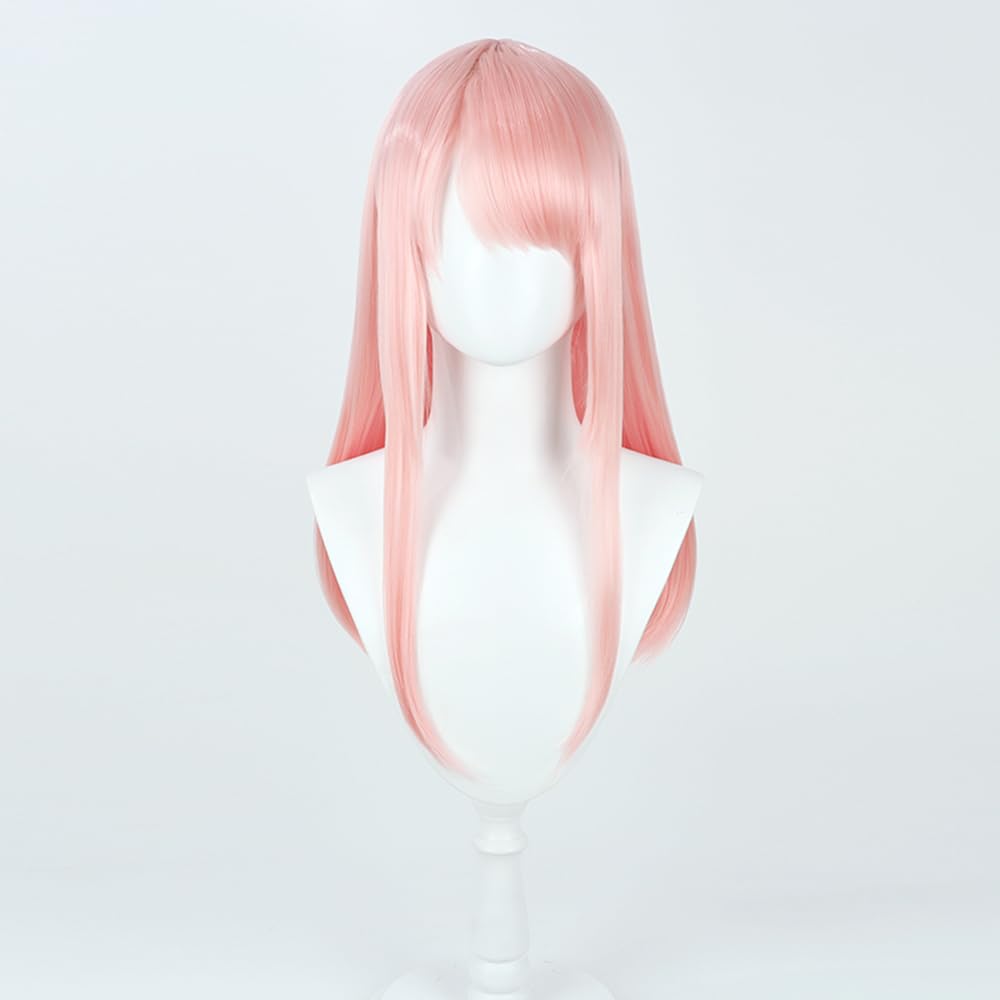 Pink Long Hair Slightly Curly Wig Bangs cos anime show simulation wig 60cm 23inch (Akiyama Mizuki)