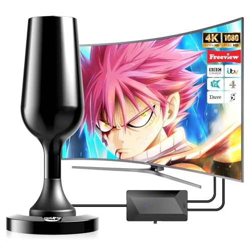 TV Aerial Indoor, Freeview Indoor TV Aerial with 560+ Miles Range, 360° Reception Magnetic Base, Support VHF/UHF/DAB Radio -All TVs