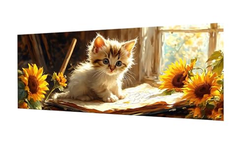 Diamond painting chat et tournesol géant pour décorer le salon