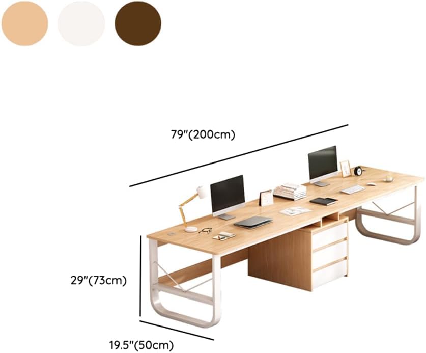 LITFAD Two-Person Gaming Table Modern Wood Rectangular Computer Work Desk with Metal Sledging Base & Organized Wiring System, Couple Office Desk, Without Chairs, White 79" L x 19.5" W x 29" H