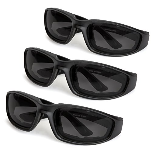 3-Pack Motorcycle Glasses – Foam Padding – Anti-Wind & Dust – Polycarbonate Lens