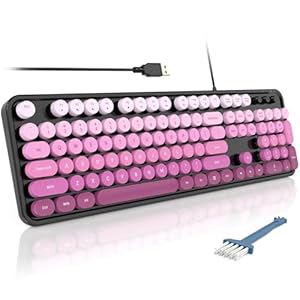 MOFII Teclados de computadora con cable, teclado USB de tamaño completo Plug Play, bonito teclado estético colorido con soportes plegables para Windows PC portátil (negro rosa degradado)