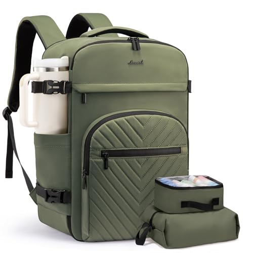LOVEVOOK 40L Travel Backpack for Women Men, TSA Personal Item Travel Bag Fits 17.3inch Laptop, Waterproof Airline Approved Carry On Luggage With 2 Cubes for Weekender Hiking Business, Army Green