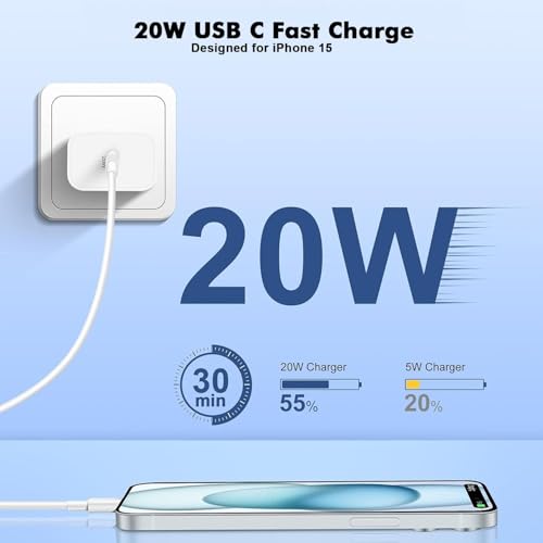 Image of iPhone 17 16 15 Car Charger, 20W Dual Port USBC Fast Car Charger with 20W PD Type C Adapter + 2Pack 3FT USB C to C Charging Cable Fast Charging for iPhone 17 /17 Pro /Air /16e /16 /15 Pro Max /Airpods /iPad