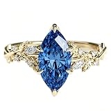 SLIACETE Blue Sapphire Diamond Ring for Women 10K 14K 18K Solid Gold 1 to 5 Carat Sapphires Engagement Ring Blue Gemstone Ring for Women (Marquise Branch Sapphire Ring)