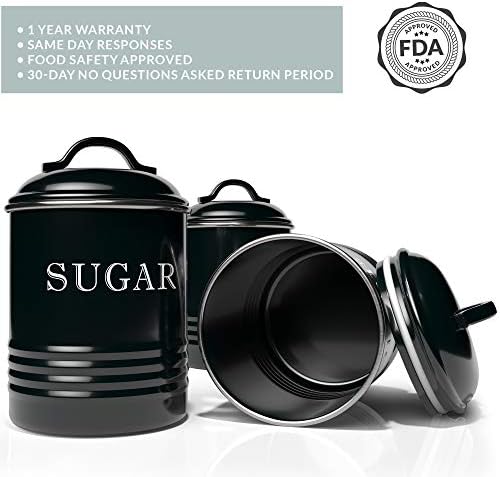 Barnyard Designs Black Canister Sets for Kitchen Counter, Vintage Kitchen Canisters, Country Rustic Farmhouse Decor for the Kitchen, Coffee Tea Sugar Farmhouse Kitchen Decor, Metal, Set of 3