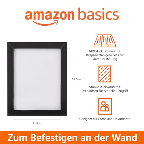 Amazon Basics Rechteckiger Dokumenten-/Bilderrahmen aus Holz, 28cm x 21,6cm, Schwarz