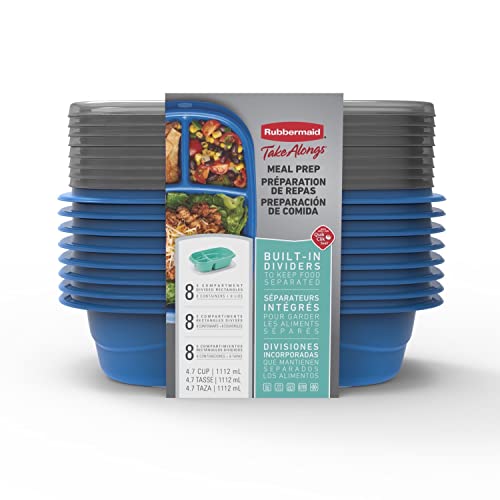 Rubbermaid Food Storage & Prep Containers w/Dividers, 4.7 Cup, 8 Piece Set