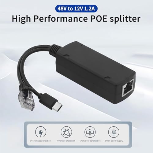Leehitech 2 Stück 12V/1.2 A Gigabit Typ C PoE Splitter, 48V PoE auf 12V/1.2 A USB-C PoE Ethernet Splitter Adapter, IEEE 802.3af Standard, 100/1000Mbps Plug and Play für IP-Kamera, Smart Home