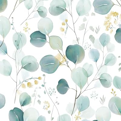 Sevalo Leaf Peel and Stick Wallpaper Boho Contact Paper for Cabinets Green Greenery Leaves Contact Paper Self-Adhesive Removable Wallpaper Eucalyptus Botanical Bathroom Waterproof 17.3inW 78.7inL
