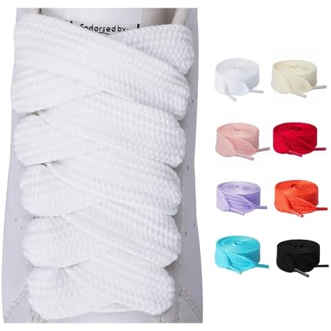 Olukssck 2 Pairs Fat Shoe Laces for Sneakers Boots, 3/4" Wide Athletic Shoelaces, Shoe Strings White, 47inch(120cm) Cover