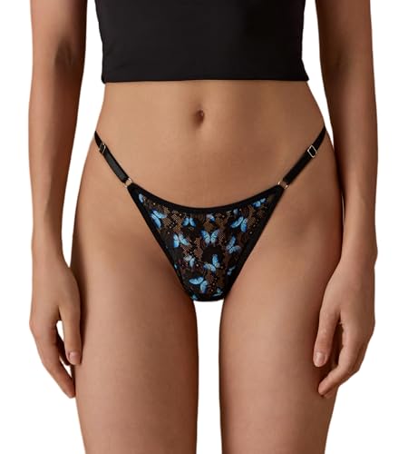 Image of SHARICCA Lace G-String Thongs for Women Adjustable Sexy Low Rise Underwear Breathable T-back Thongs Panties 3 Pack