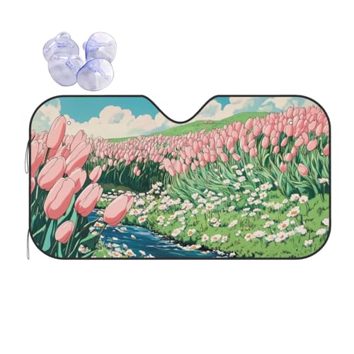 Couverture pare-brise pliable voiture pare-soleil tulipes roses auto SUV