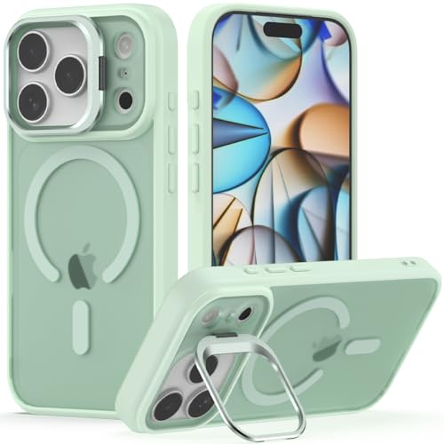 Nvollnoe for iPhone 17 Pro Case Compatible with MagSafe Military Grade Shockproof Heavy Duty Protective Adjustable Kickstand Matte Semi Clear Phone Case for iPhone 17 Pro(Mint) by Nvollnoe - Used condition - US$11.95