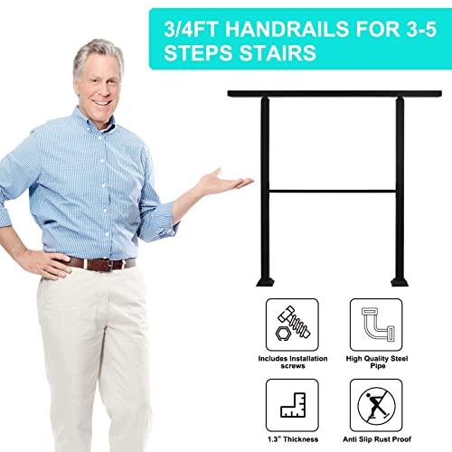 Tonahutu Outdoor Handrails For Steps, Stair Railing Fits 3 To 5 Steps 165Lbs Load Handrail Black Wrought Iron Hand Rails With Installation Kit For Concrete Steps Or Wooden Stairs (4Ft, 3-5 Steps) #TOP2