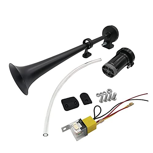 Bocina Coche,Claxon Coche Cuerno de Aire de Coche 1 2V / 24V Universal 15 0DB Ruth 180 Hertz Single Trumpet Compressor para Camiones Automóviles Automóviles(Black Motor and Horn,12v)