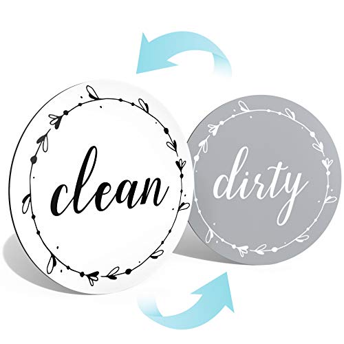 Dishwasher Magnet Clean Dirty Sign: Works on Stainless Steel Non Magnetic Dish Washers - 3.15\" - Includes Magnetic Piece with Adhesive - Farmhouse Kitchen Accessories Decor, Apartment Necessities