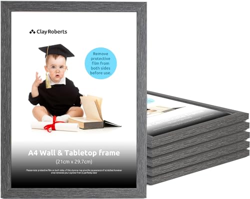 A4 Photo Frame, Dark Grey, Pack of 6, Picture Frame, Certificate, Art Print Poster, 21cm x 29.7cm, Grey Frames