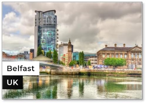 Kühlschrankmagnet mit Blick auf Belfast mit dem Fluss Lagan – Großbritannien