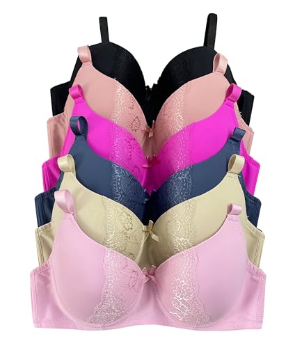 Image of Viola's Secret 6 Pack of Color Print T-Shirt Bras B Cup C Cup and D Cup