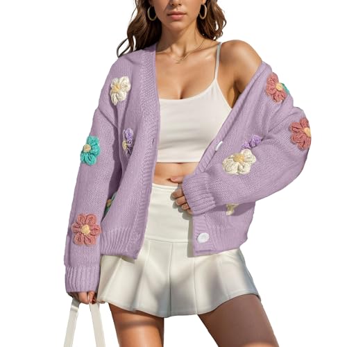 Image of FindThy Women's Cute Floral Print Cardigan Long Sleeve Button Up Cardigans Sweaters